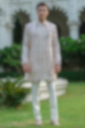 Light Pink Organza Mirror Work Wedding Indowestern Set by Amrit Dawani at Pernia's Pop Up Shop