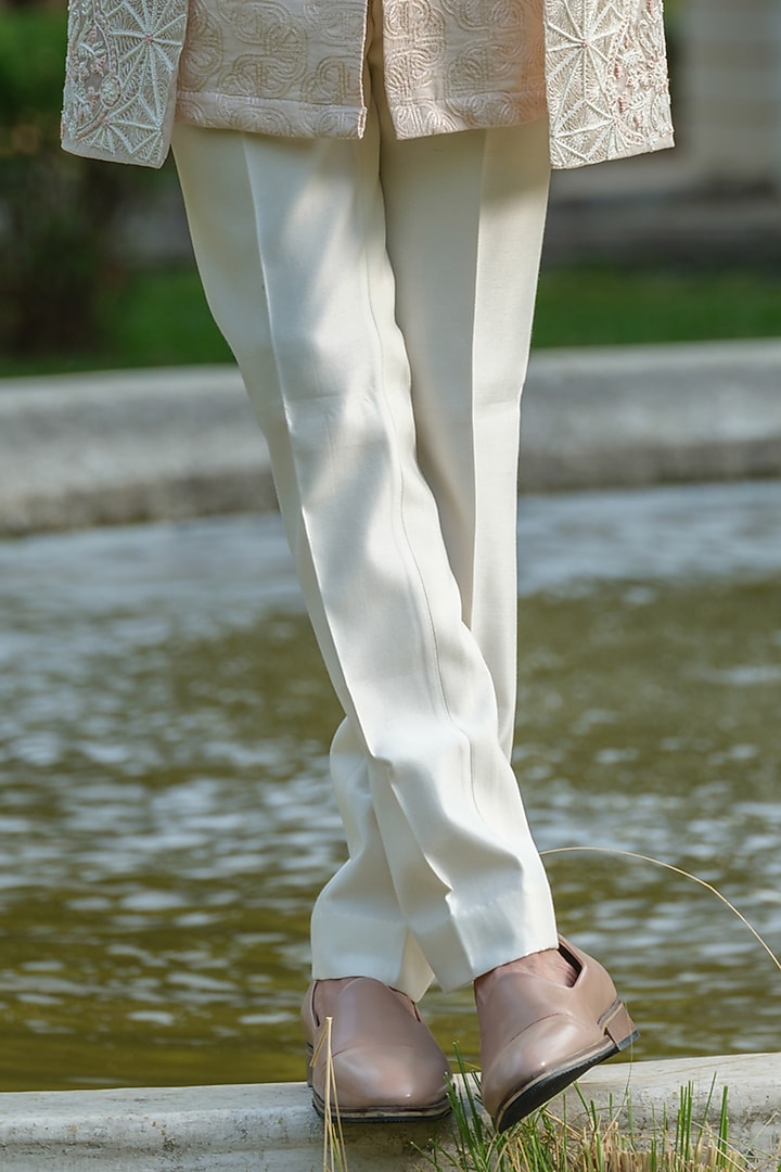 Ivory Organza Geometric Embroidered Groom Indowestern Set by Amrit Dawani at Pernia's Pop Up Shop