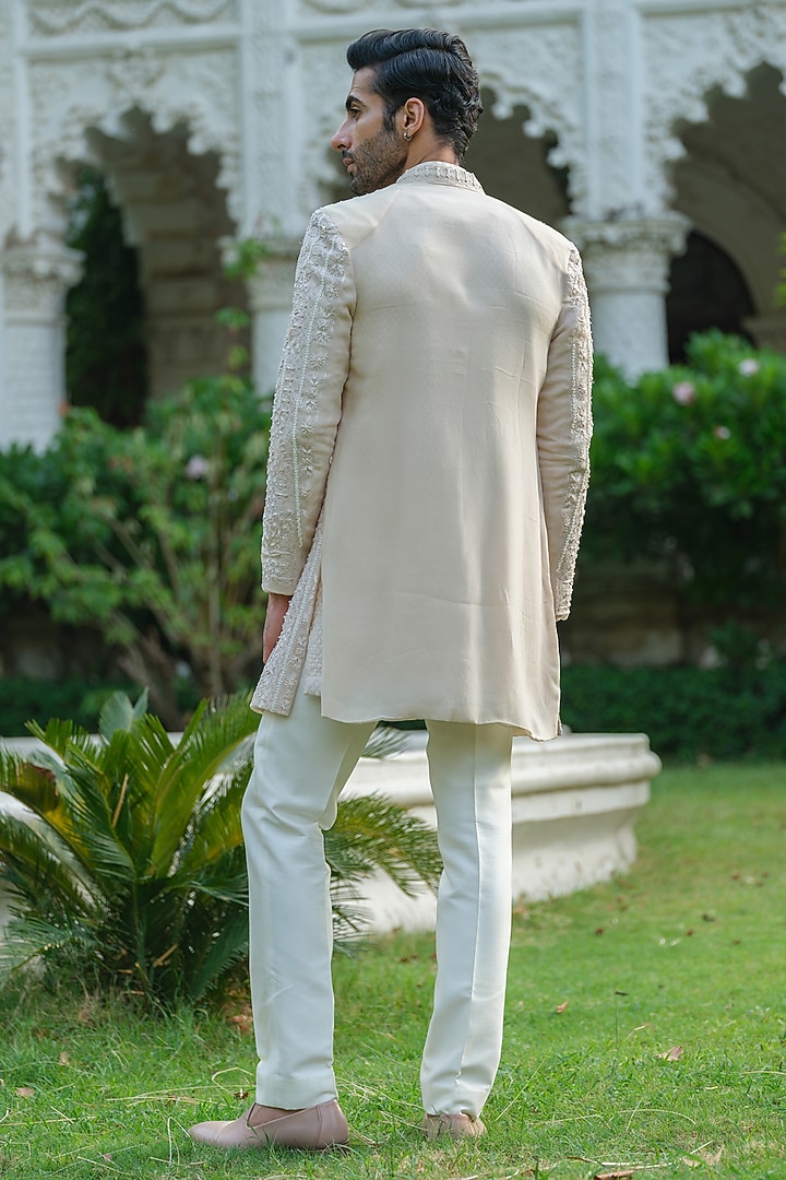 Cream Organza Embroidered Indo-Western Set by Amrit Dawani at Pernia's Pop Up Shop