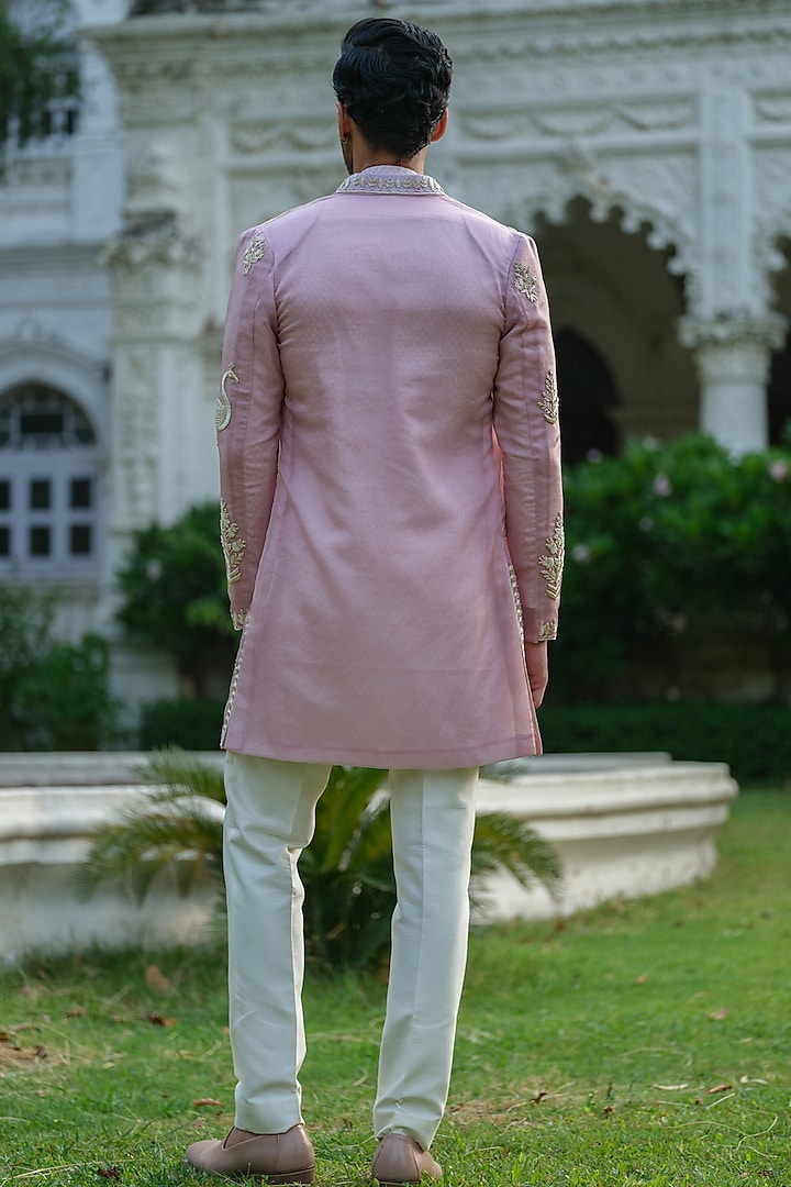Pink Organza Embroidered Wedding Indowestern Set by Amrit Dawani at Pernia's Pop Up Shop