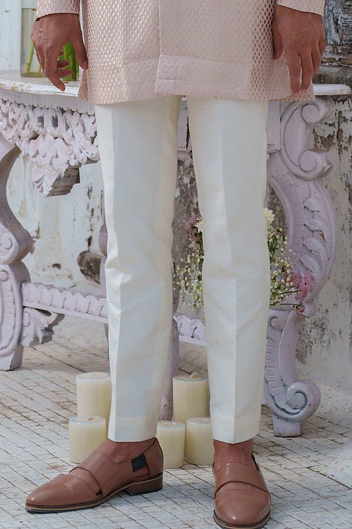 Rose Gold Raw Silk Embroidered Wedding Indowestern Set by Amrit Dawani at Pernia's Pop Up Shop