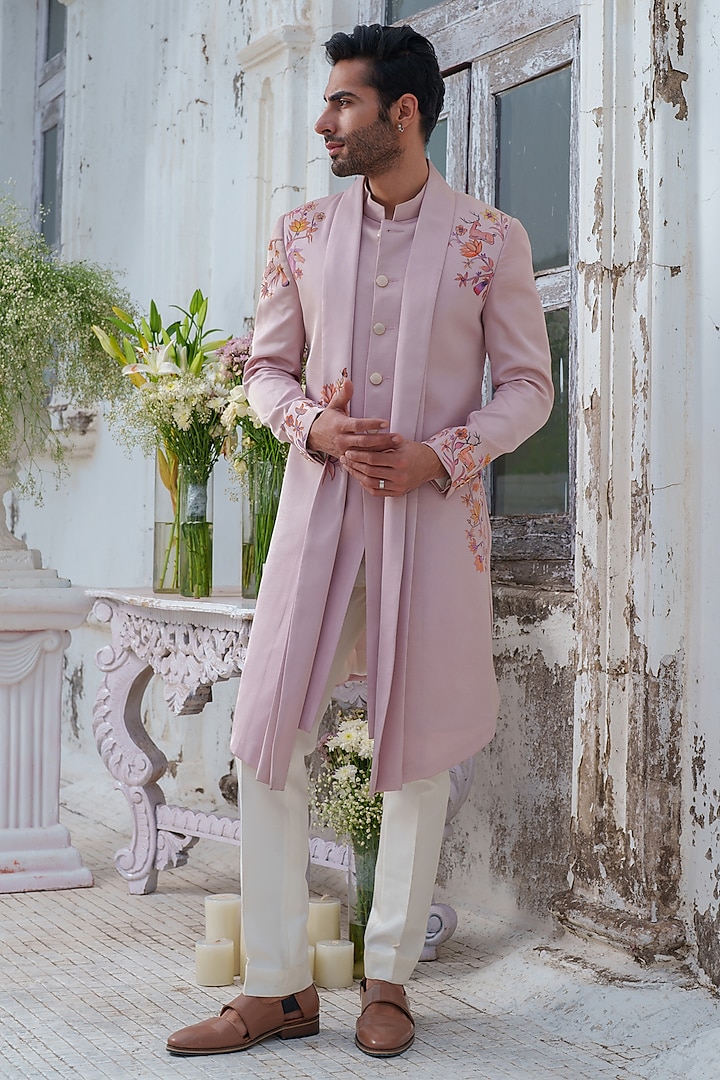 Mauve Modal Silk Hand Painted Cape Kurta Set by Amrit Dawani