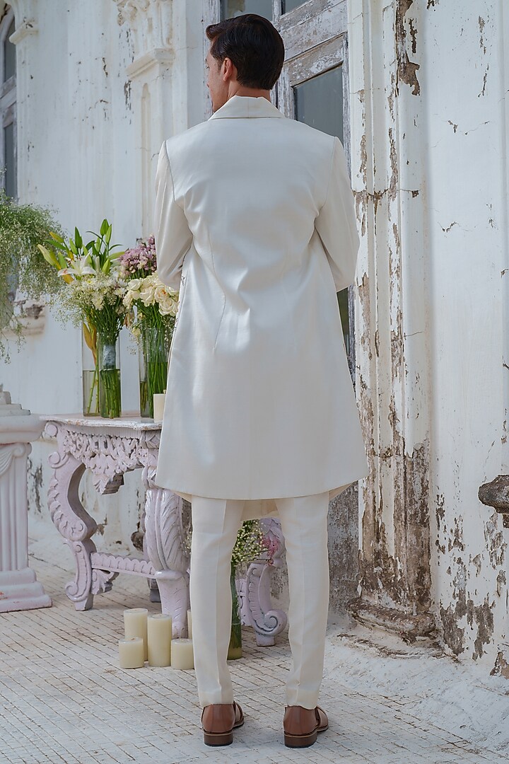 Ivory Modal Silk Hand Painted Cape Kurta Set by Amrit Dawani at Pernia's Pop Up Shop