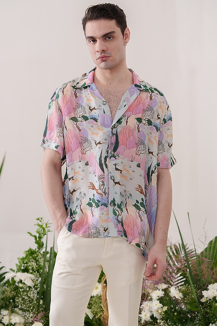 Multi-Colored Organza Satin Printed Party Wear Shirt by Amrit Dawani at Pernia's Pop Up Shop