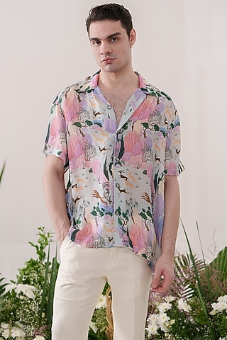 Multi-Colored Organza Satin Printed Shirt by Amrit Dawani