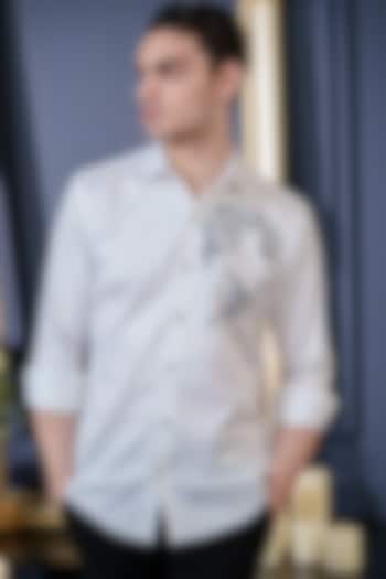 White Cotton Embroidered Shirt by Amrit Dawani at Pernia's Pop Up Shop