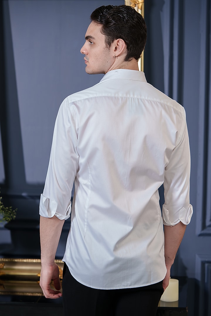 White Cotton Embroidered Party Wear Shirt by Amrit Dawani at Pernia's Pop Up Shop