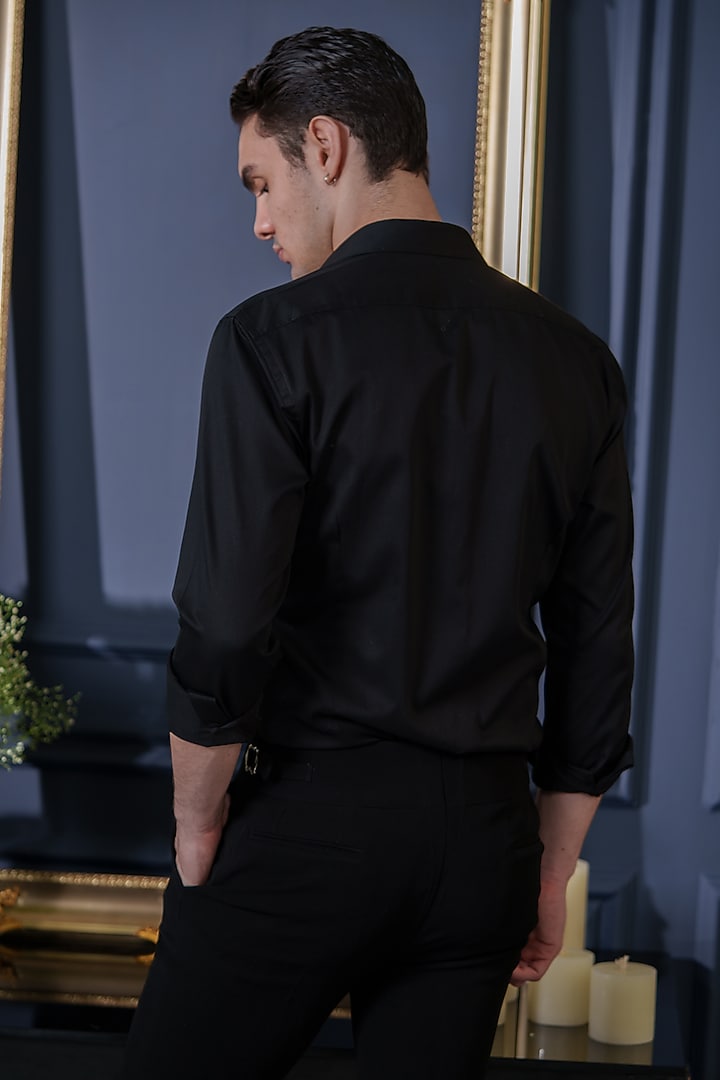 Black Cotton Hand Embroidered Party Wear Shirt by Amrit Dawani at Pernia's Pop Up Shop