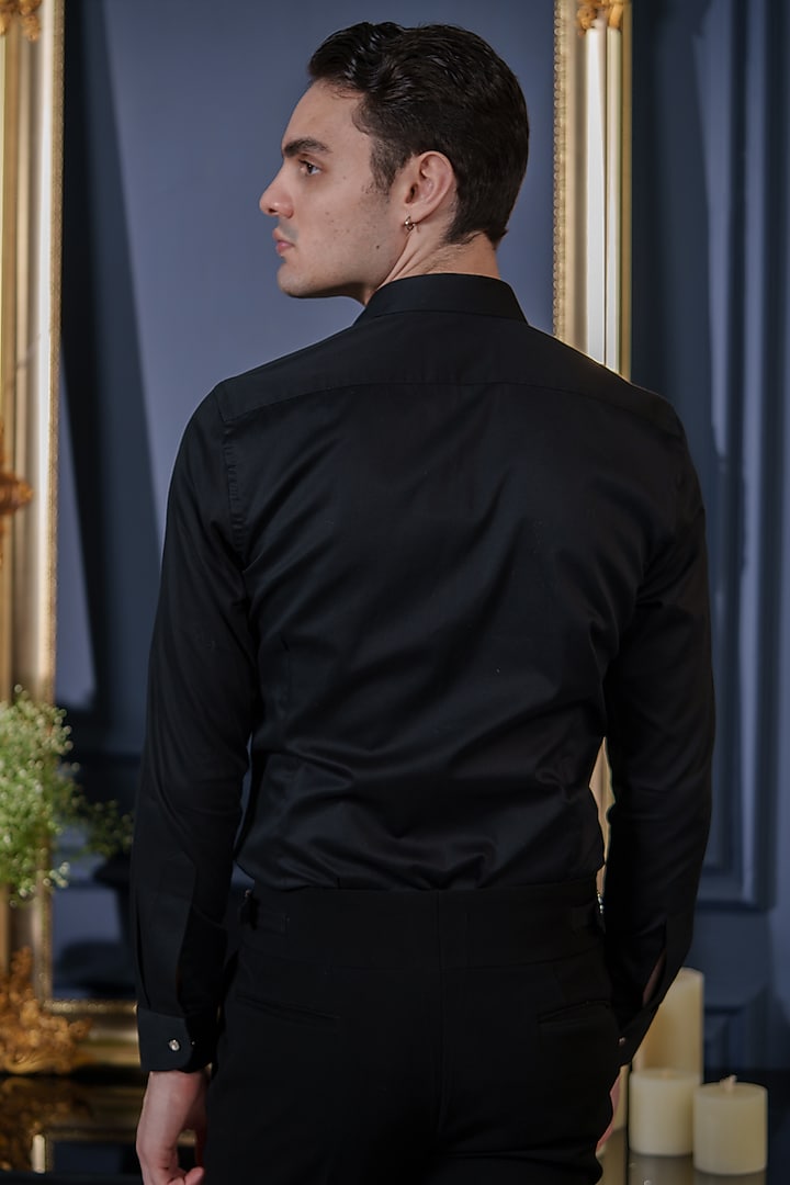 Black Cotton Abstract Embroidered Party Wear Shirt by Amrit Dawani at Pernia's Pop Up Shop