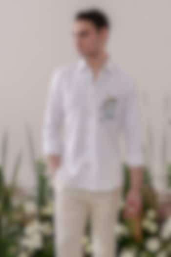 White Cotton Embroidered Party Wear Shirt by Amrit Dawani at Pernia's Pop Up Shop