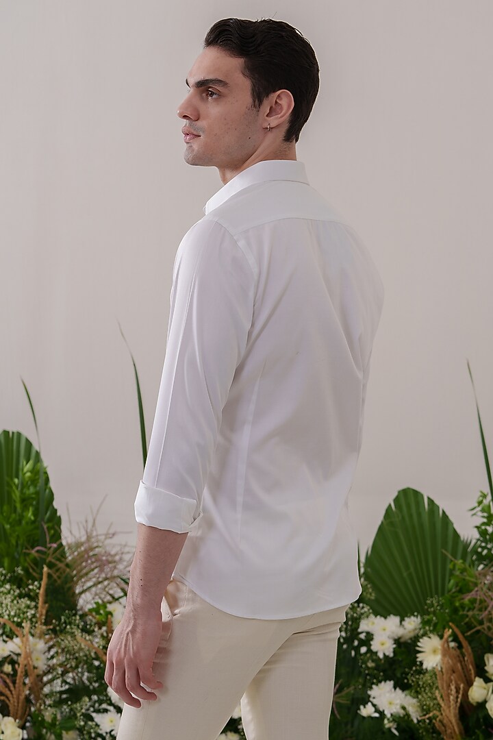 White Cotton Embroidered Party Wear Shirt by Amrit Dawani at Pernia's Pop Up Shop