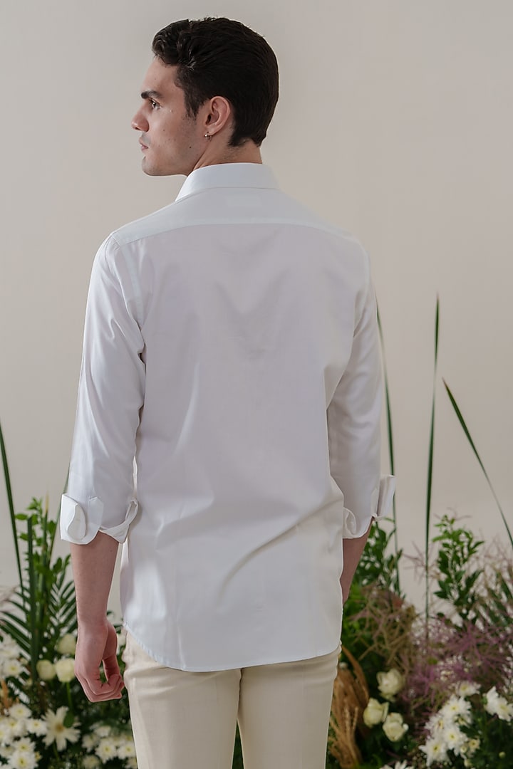 White Cotton Embroidered Party Wear Shirt by Amrit Dawani at Pernia's Pop Up Shop