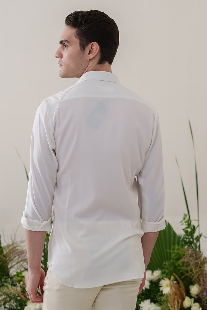 White Cotton Blended Abstract Machine Embroidered Party Wear Shirt by Amrit Dawani at Pernia's Pop Up Shop
