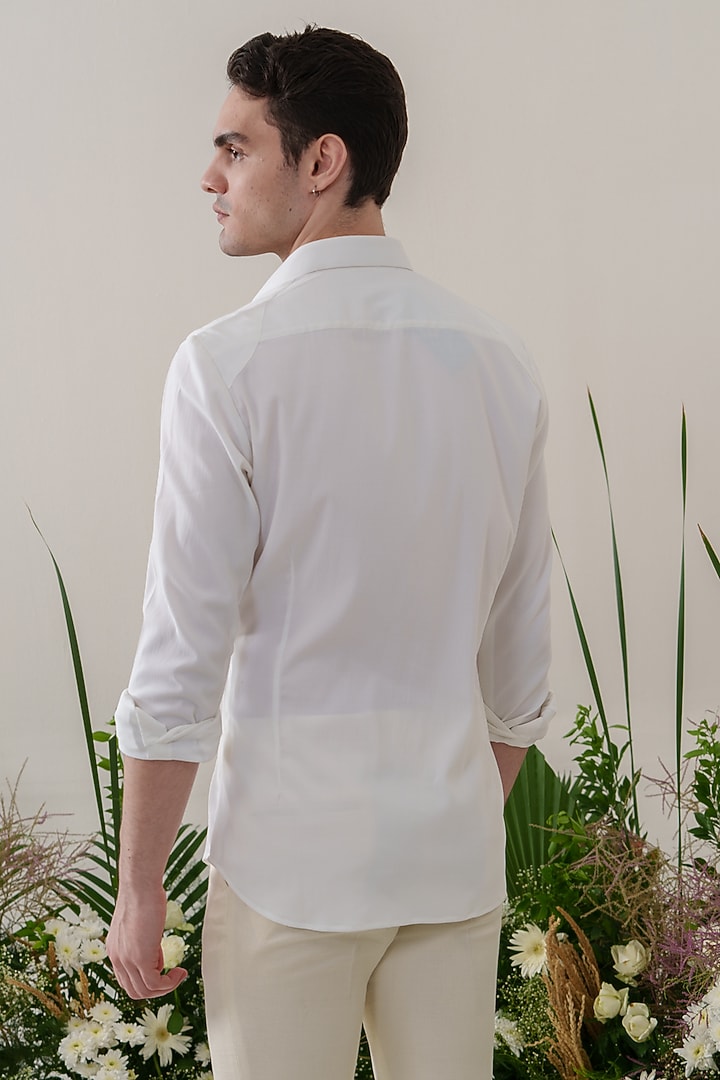 White Cotton Blended Floral Embroidered Party Wear Shirt by Amrit Dawani at Pernia's Pop Up Shop