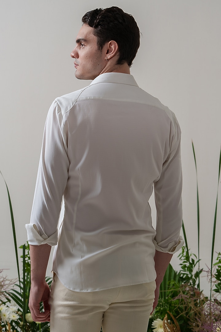 White Cotton Blended Embroidered Party Wear Shirt by Amrit Dawani at Pernia's Pop Up Shop