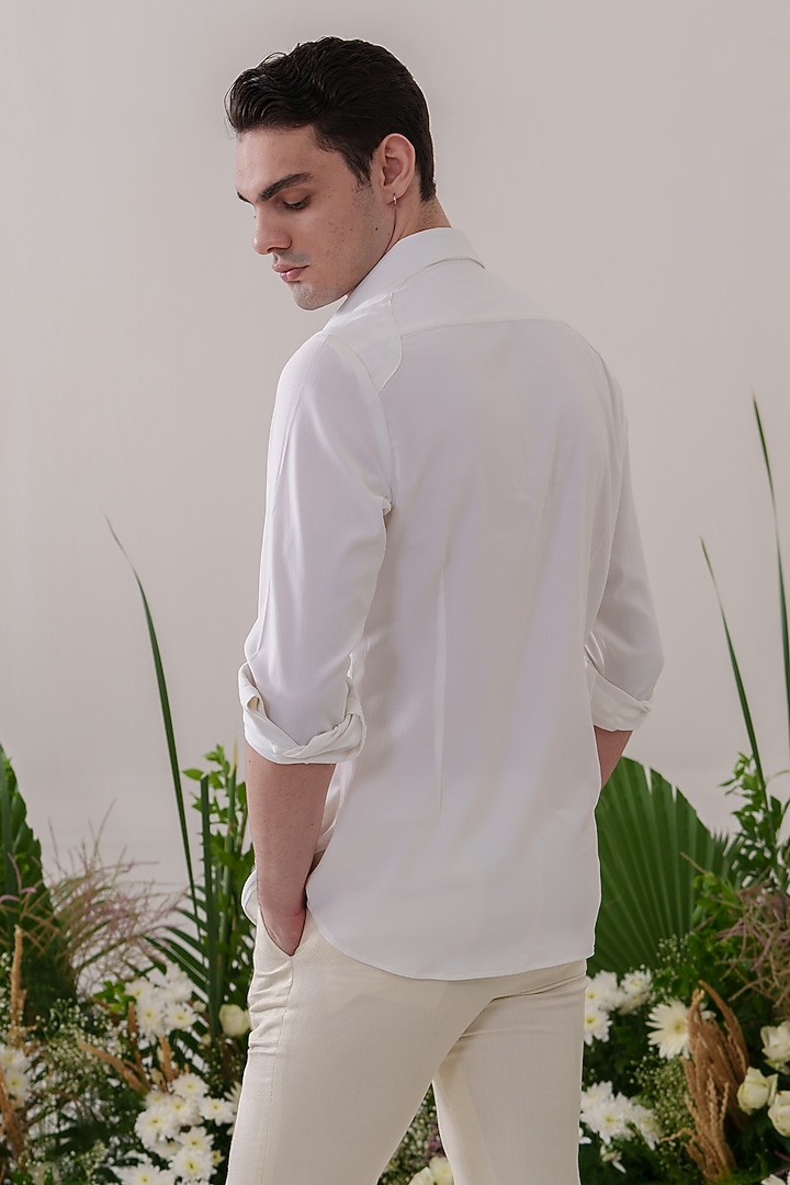White Cotton Blended Embroidered Party Wear Shirt by Amrit Dawani at Pernia's Pop Up Shop