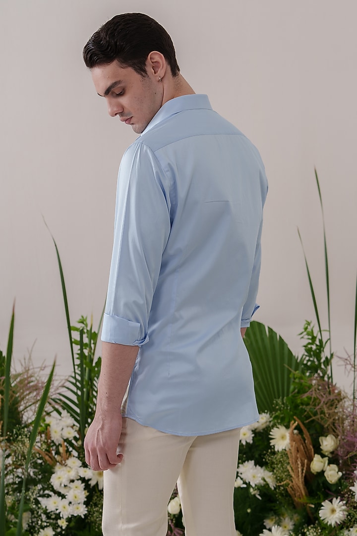 Powder Blue Cotton Hand Painted Party Wear Shirt by Amrit Dawani at Pernia's Pop Up Shop