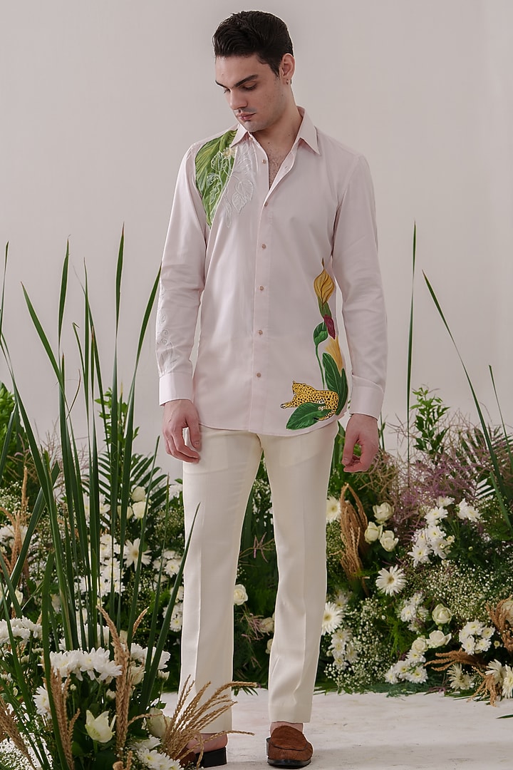 Pink Cotton Hand Painted Party Wear Shirt by Amrit Dawani at Pernia's Pop Up Shop