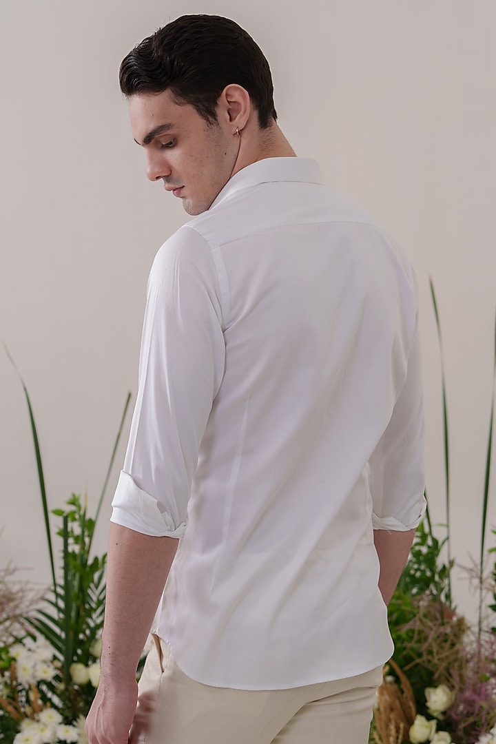 White Cotton Hand Painted Party Wear Shirt by Amrit Dawani at Pernia's Pop Up Shop