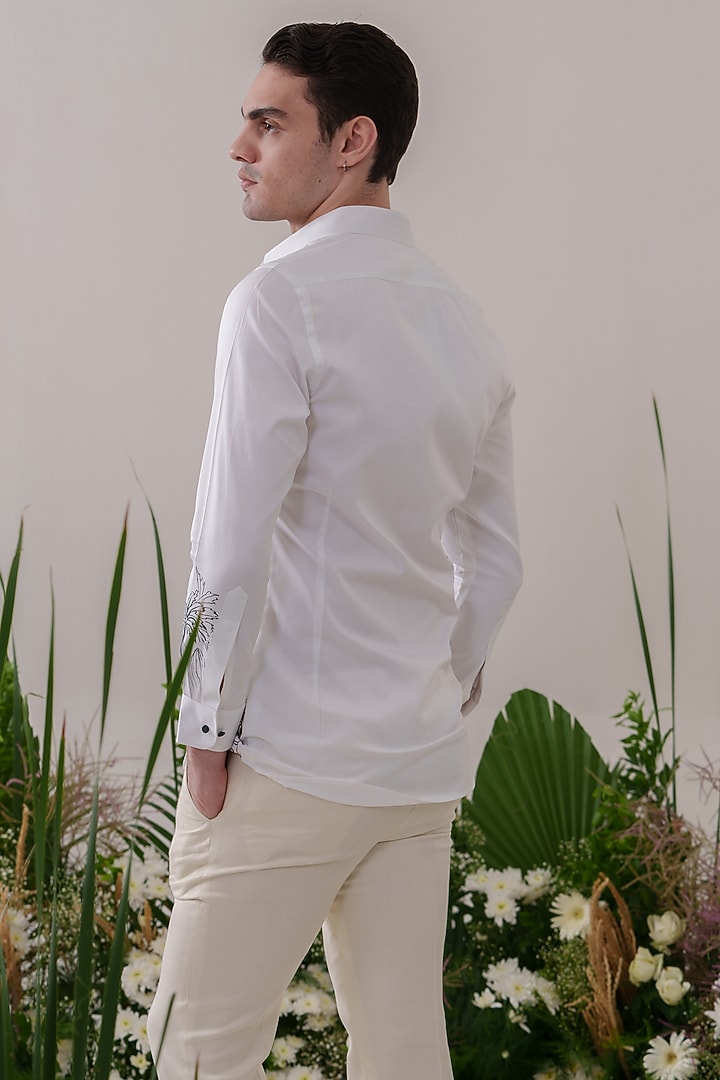 White Cotton Hand Painted Party Wear Shirt by Amrit Dawani at Pernia's Pop Up Shop