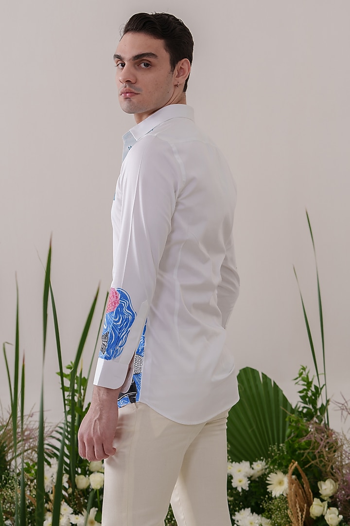White Cotton Hand Painted Party Wear Shirt by Amrit Dawani at Pernia's Pop Up Shop