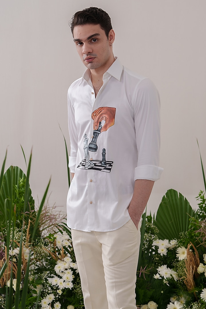 White Cotton Hand Painted Shirt by Amrit Dawani at Pernia's Pop Up Shop