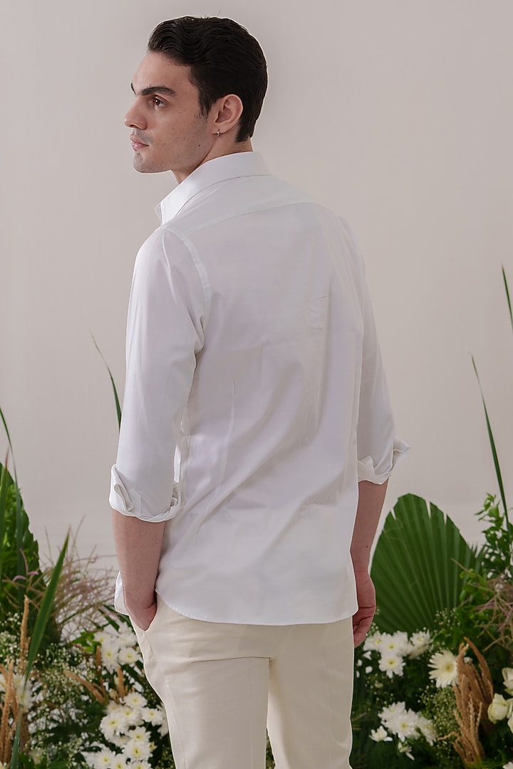 White Cotton Hand Painted Party Wear Shirt by Amrit Dawani at Pernia's Pop Up Shop