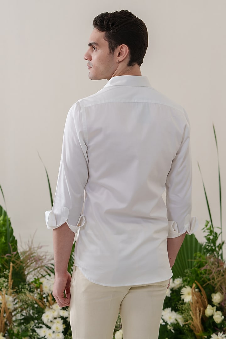 White Cotton Hand Painted Party Wear Shirt by Amrit Dawani at Pernia's Pop Up Shop