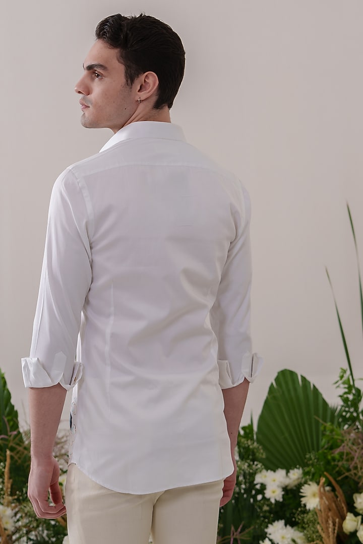 White Cotton Hand Painted Party Wear Shirt by Amrit Dawani at Pernia's Pop Up Shop