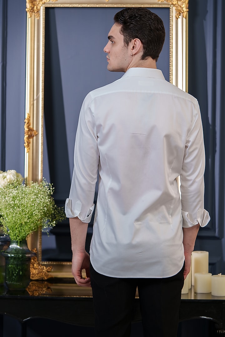 White Cotton Embroidered Party Wear Shirt by Amrit Dawani at Pernia's Pop Up Shop