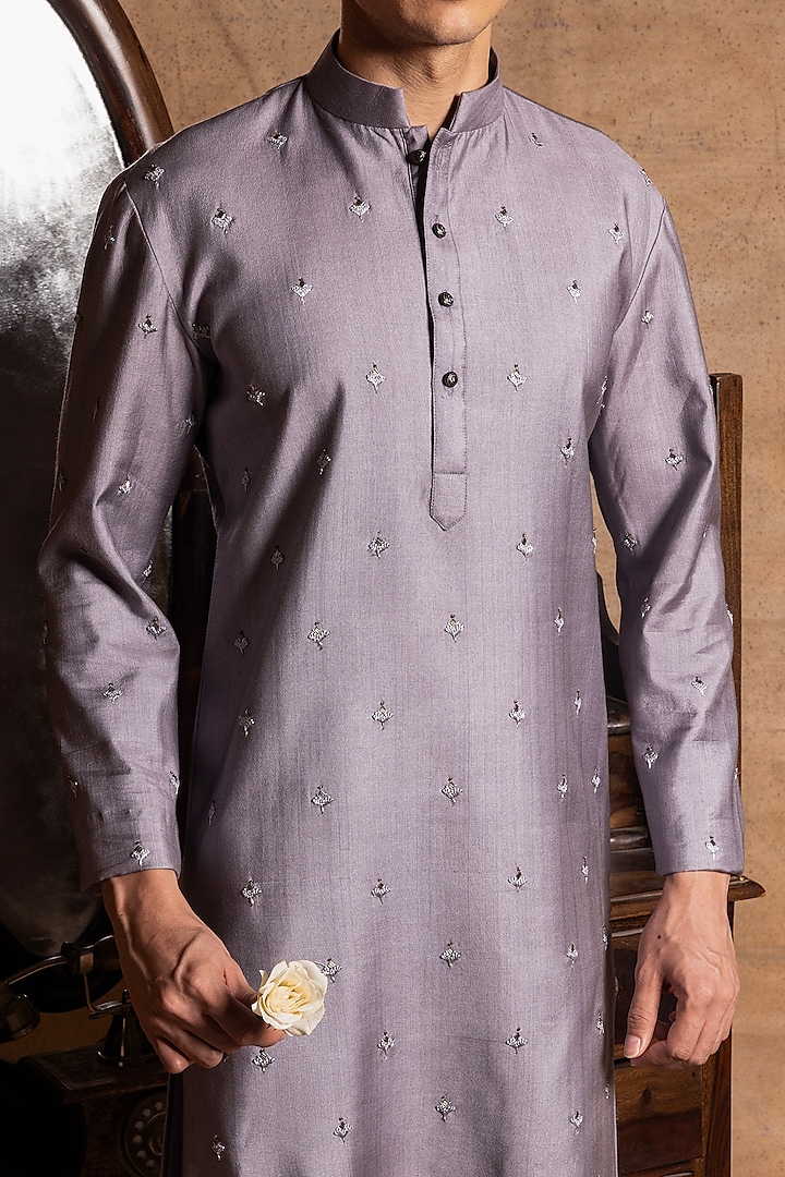 Grey Staple Silk Kurta Set by Amrit Dawani at Pernia's Pop Up Shop
