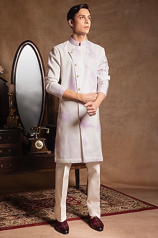 Ivory & Purple Cotton Silk Kurta Set by Amrit Dawani
