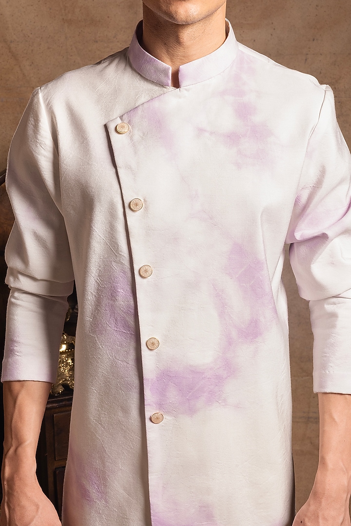 Ivory & Purple Cotton Silk Kurta Set by Amrit Dawani at Pernia's Pop Up Shop