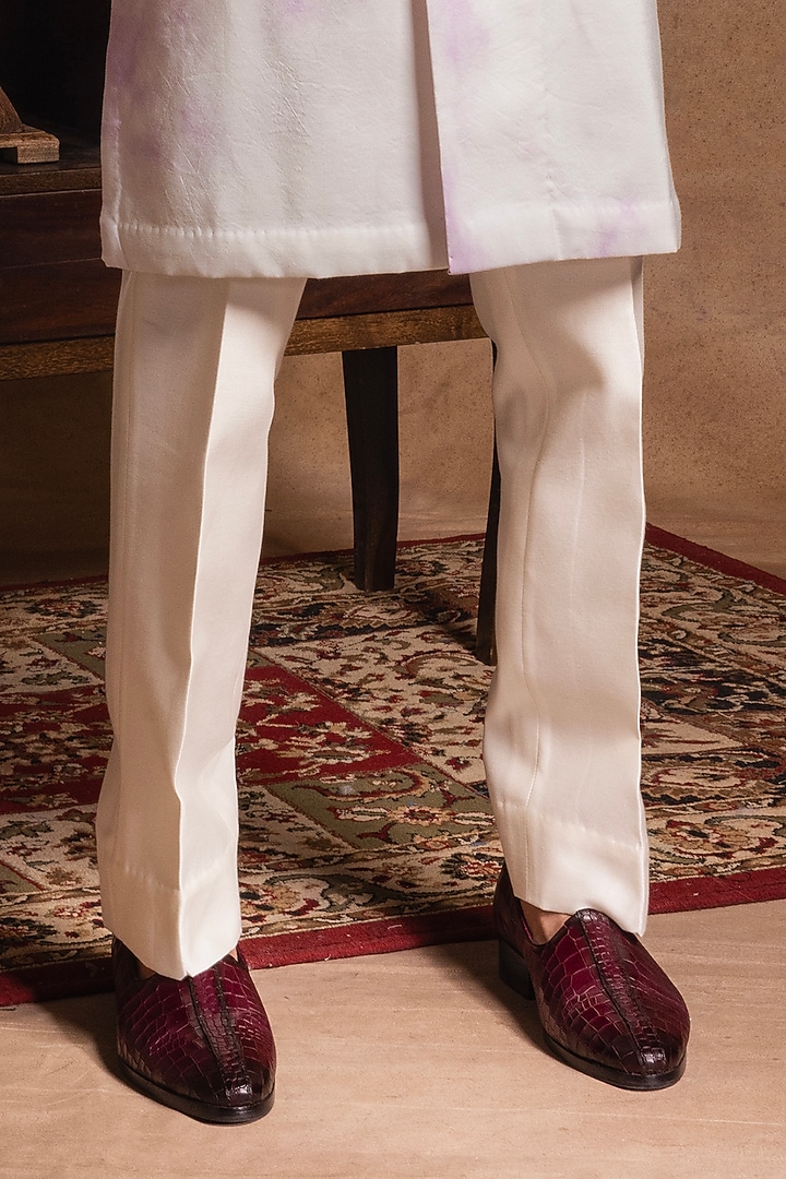 Ivory & Purple Cotton Silk Kurta Set by Amrit Dawani at Pernia's Pop Up Shop