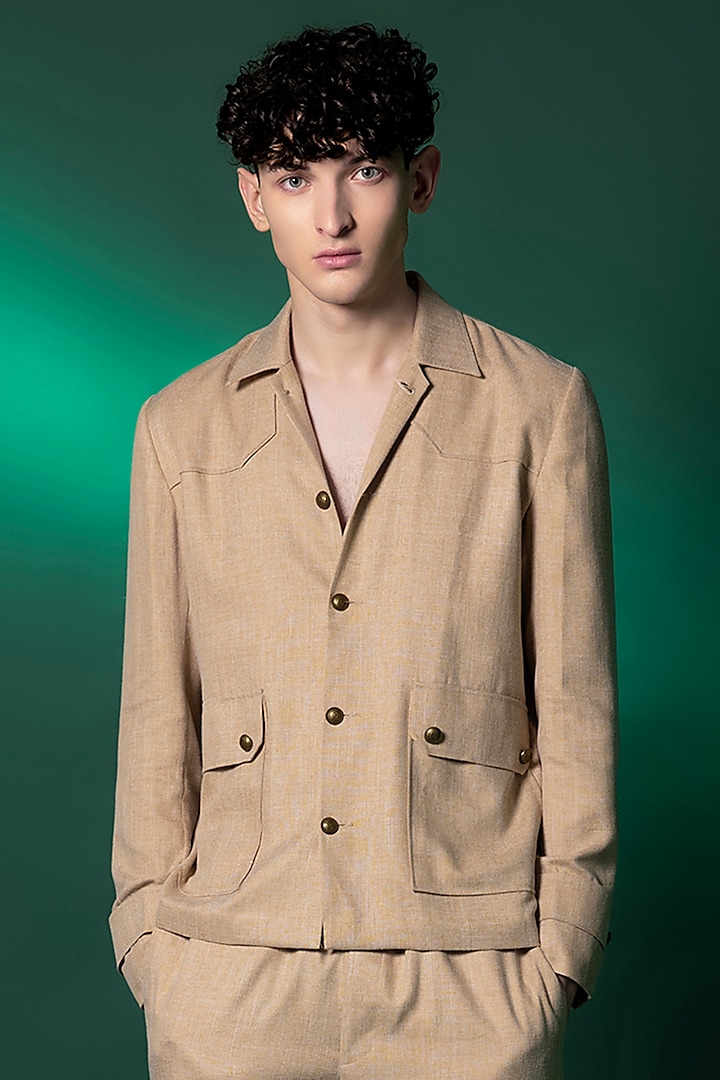 Beige Hand Painted Jacket In Tanzanian Linen – Amrit Dawani