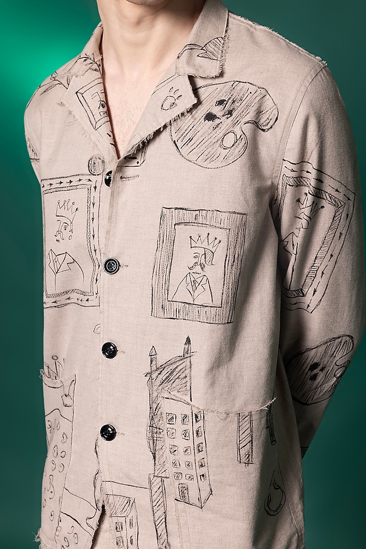 Beige Tanzanian Linen Printed Co-Ord Set by Amrit Dawani at Pernia's Pop Up Shop