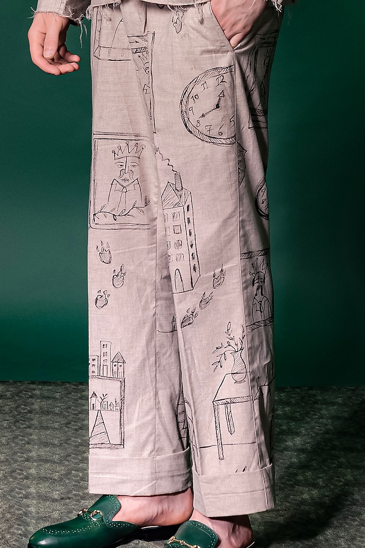 Beige Tanzanian Linen Printed Co-Ord Set by Amrit Dawani at Pernia's Pop Up Shop