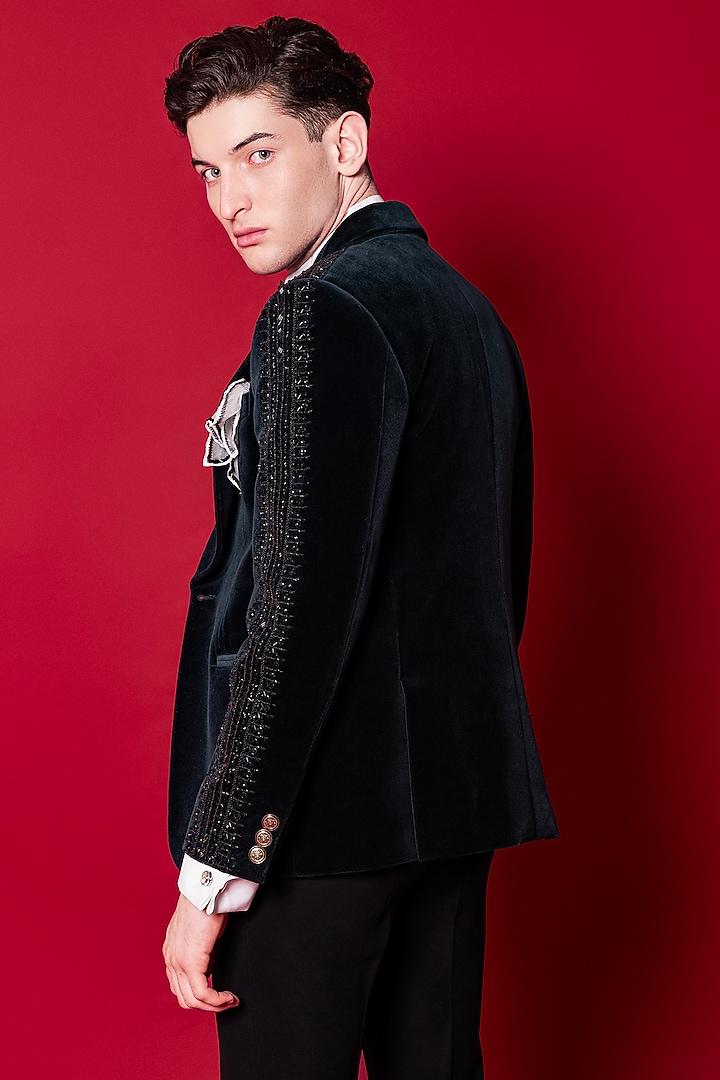 Black Premium Velvet Tuxedo Set by Amrit Dawani at Pernia's Pop Up Shop