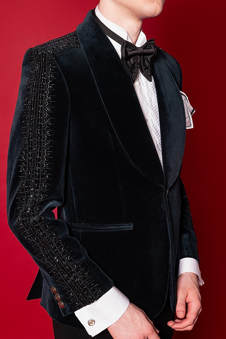 Black Premium Velvet Tuxedo Set by Amrit Dawani at Pernia's Pop Up Shop