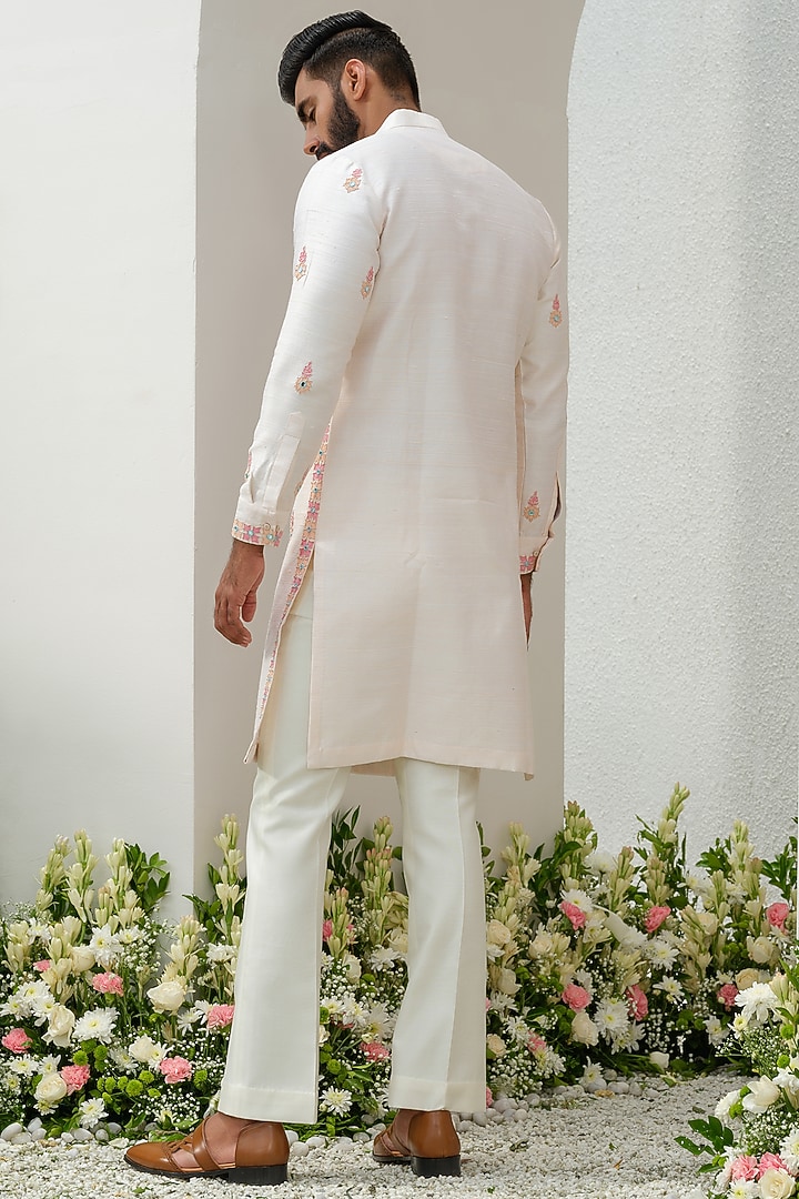Light Pink Raw Silk Hand Embroidered Kurta Set by Amrit Dawani at Pernia's Pop Up Shop