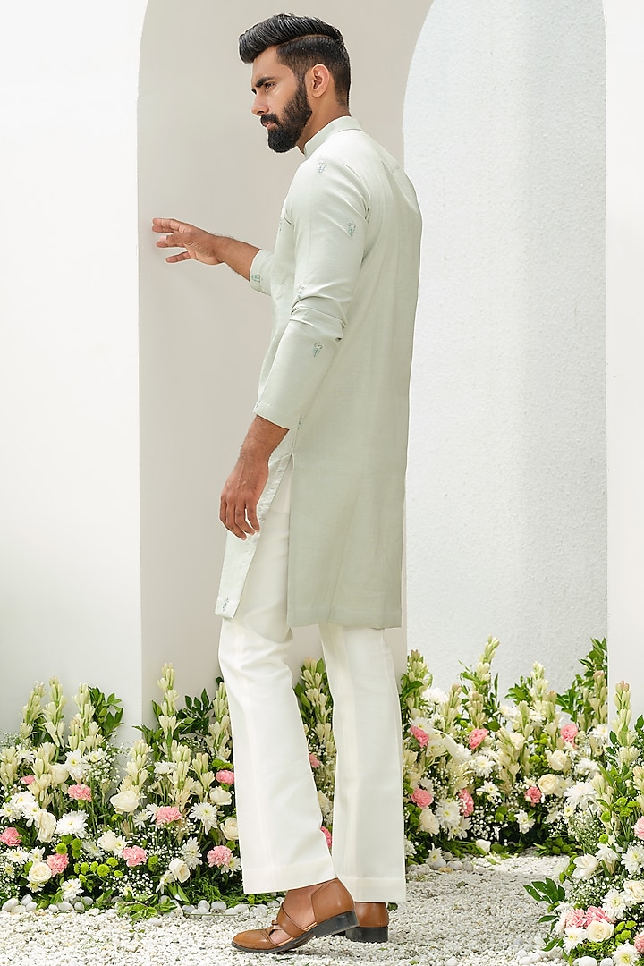 Mint Green Cotton Silk Embroidered Kurta Set by Amrit Dawani at Pernia's Pop Up Shop