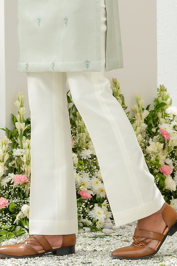 Mint Green Cotton Silk Embroidered Kurta Set by Amrit Dawani at Pernia's Pop Up Shop
