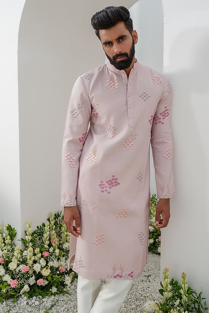Moondust Cotton Silk Hand Embroidered Kurta Set by Amrit Dawani at Pernia's Pop Up Shop