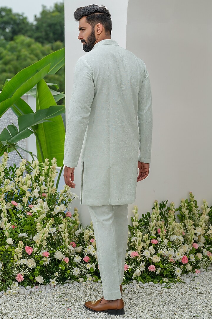 Mint Green Cotton Self Embroidered Kurta Set by Amrit Dawani at Pernia's Pop Up Shop