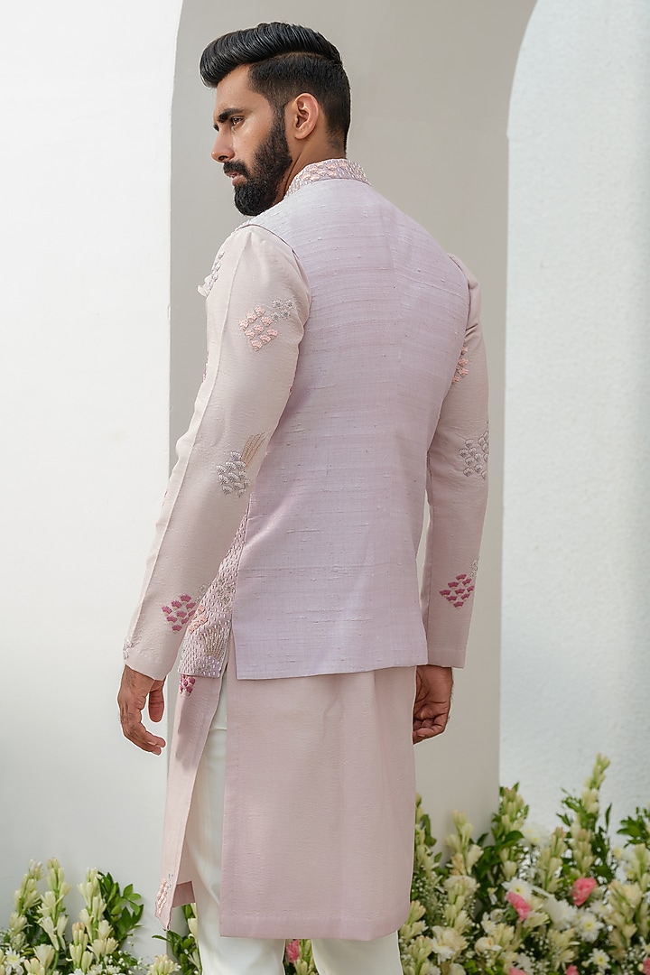 Moondust Raw Silk Hand Embroidered Bundi Jacket Set by Amrit Dawani at Pernia's Pop Up Shop