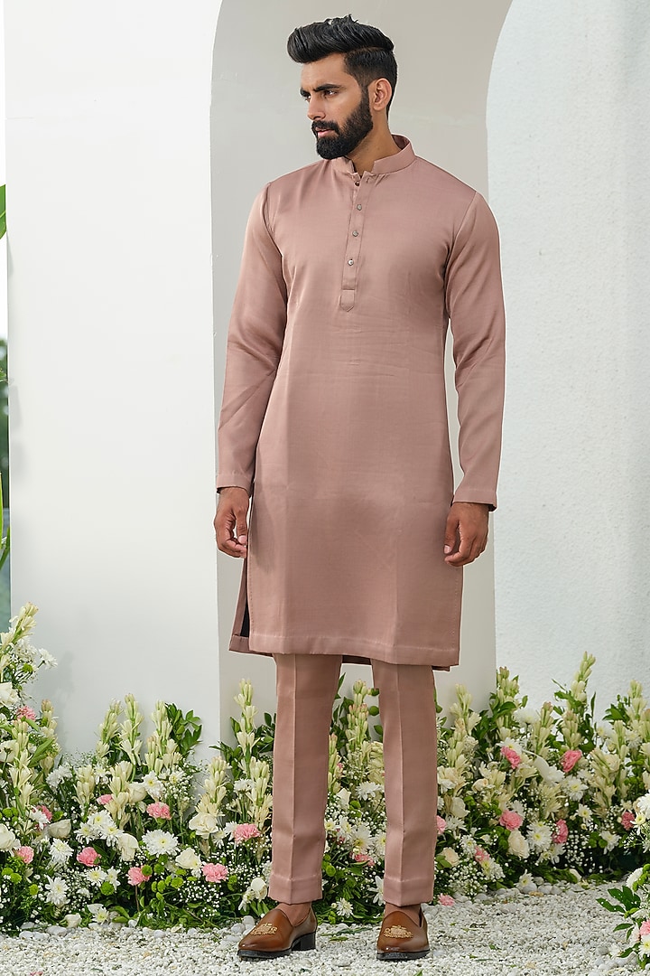 Bronze Raw Silk Hand Embroidered Bundi Jacket Set by Amrit Dawani at Pernia's Pop Up Shop
