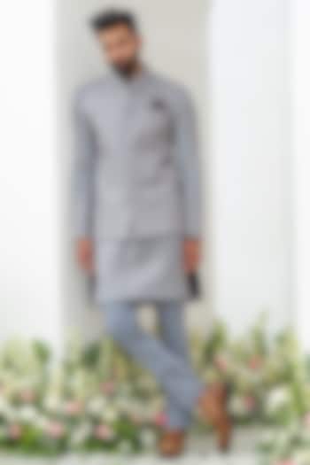Grey Staple Cotton Hand Embroidered Bundi Jacket Set by Amrit Dawani