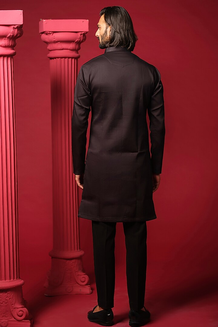 Black Cotton Blended Zari Work Kurta Set by Amrit Dawani at Pernia's Pop Up Shop