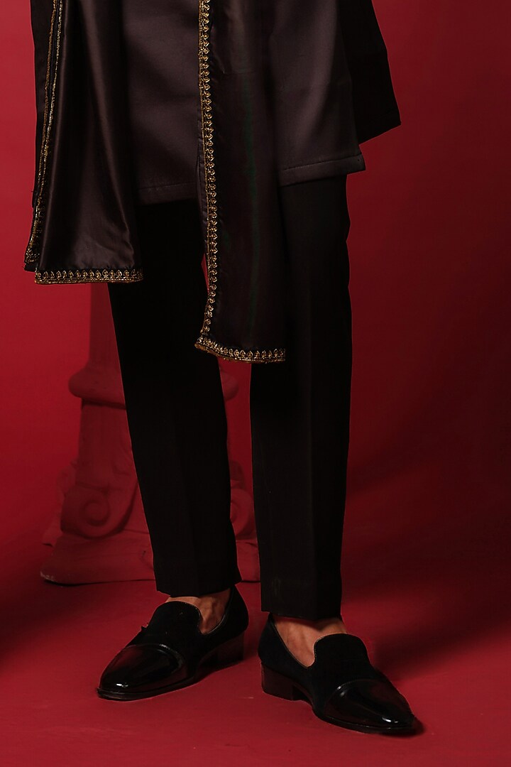 Black Cotton Blended Zari Work Kurta Set by Amrit Dawani at Pernia's Pop Up Shop