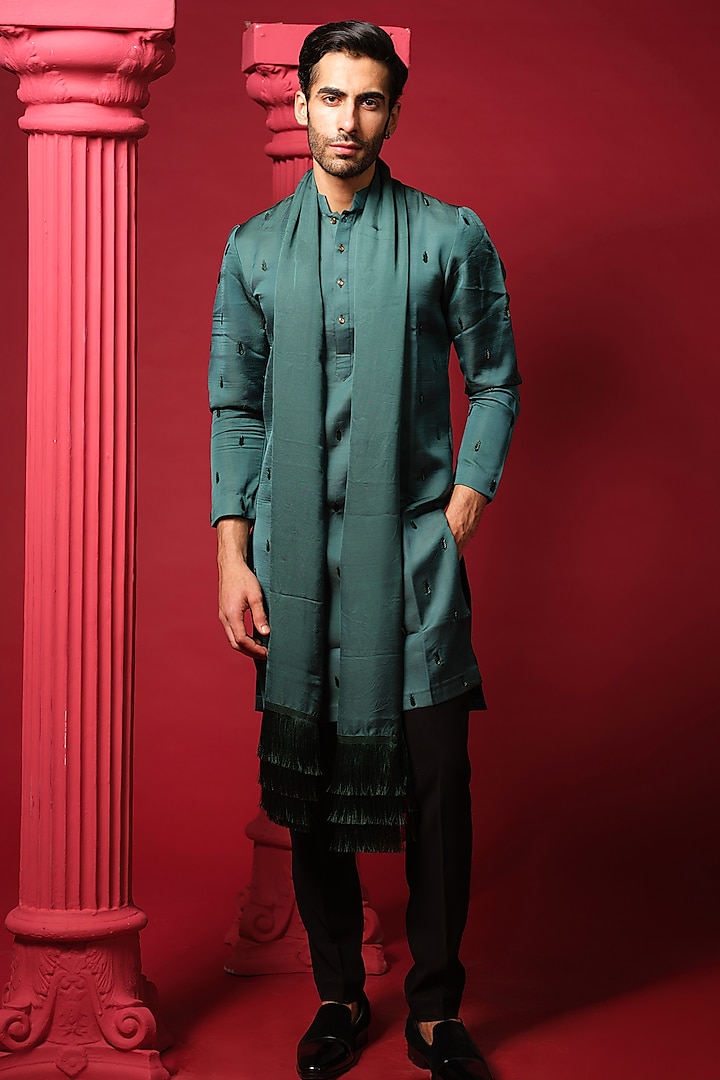 Emerald Modal Silk Embroidered Kurta Set by Amrit Dawani at Pernia's Pop Up Shop